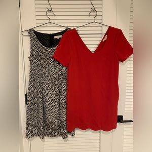 TWO Dresses - Red with V Back - Black and White Polkadot